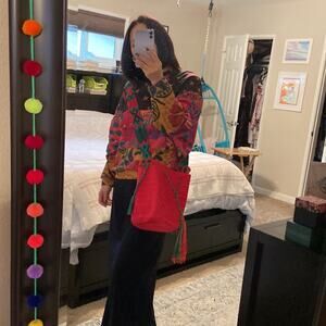 NWOT Handmade Crochet From Mexico Red/Green Bucket Cross Body Bag